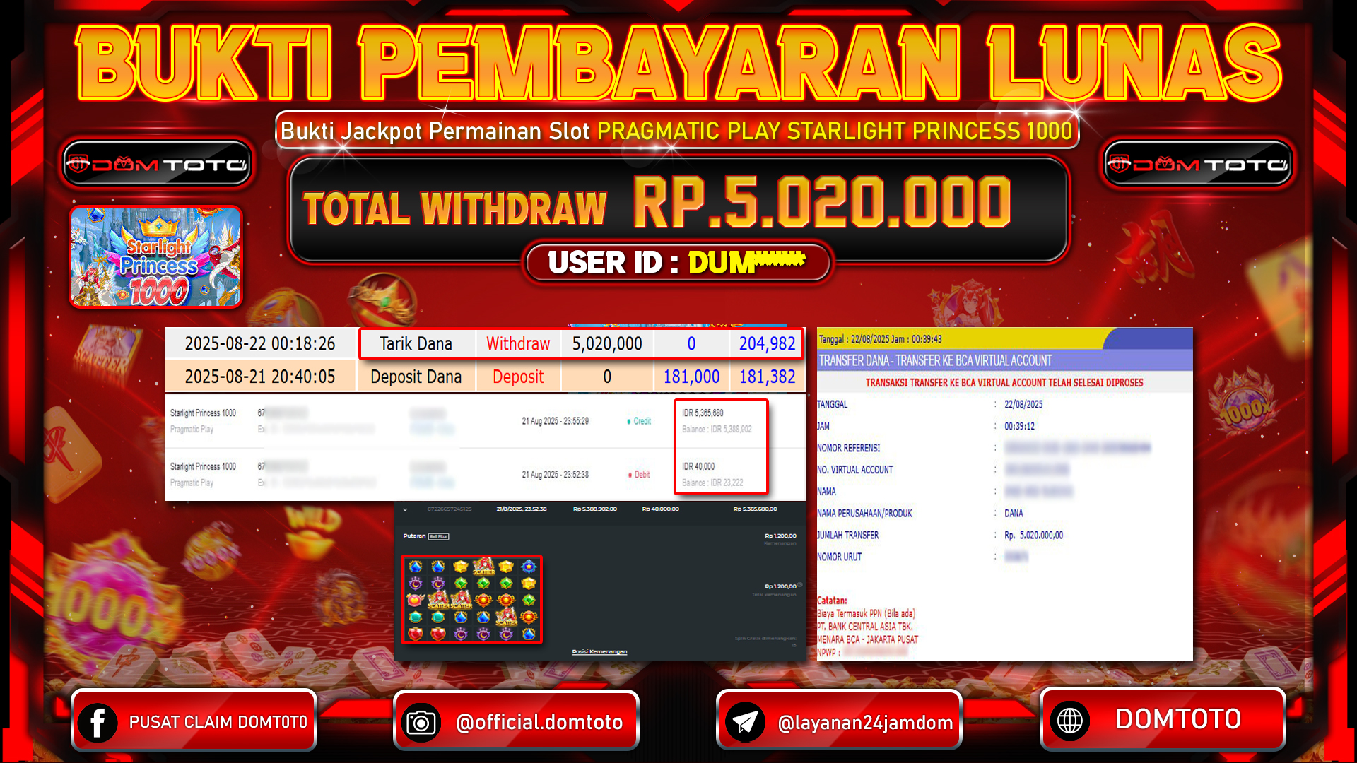 JACKPOT SLOT STARLIGHT PRINCESS 1000 22 AGUSTUS  2025